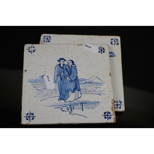 460 - A group of three Delft ceramic tiles together with three plates to include Copeland Spode and a Mont... 