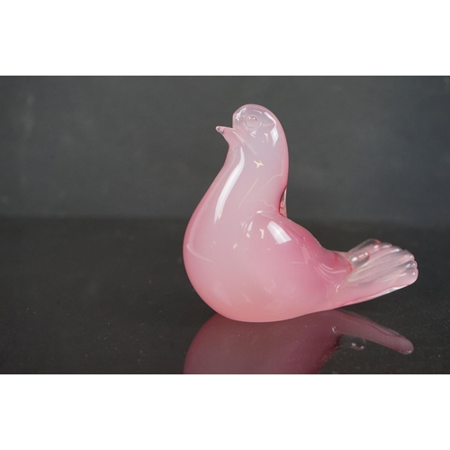 463 - A Murano glass clown figure together with a Murano pink glass dove.