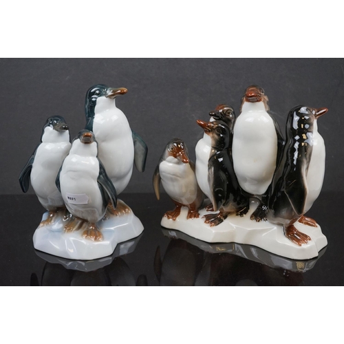 480 - Two Spanish Valencia porcelain figure groups of Penguins.