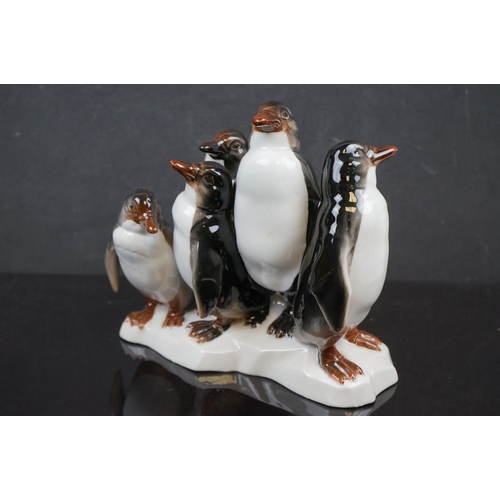 480 - Two Spanish Valencia porcelain figure groups of Penguins.