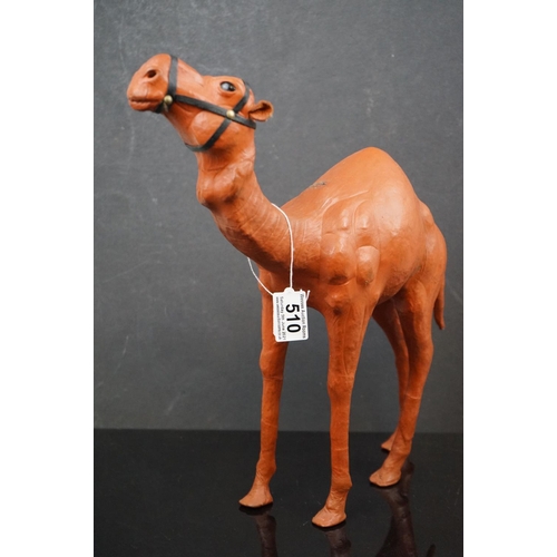 510 - A ornamental leather camel, stands approx 38cm in height.