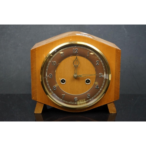 513 - Two wooden chiming mantle clocks to include a Smiths example.