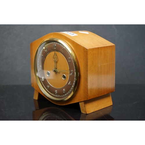 513 - Two wooden chiming mantle clocks to include a Smiths example.