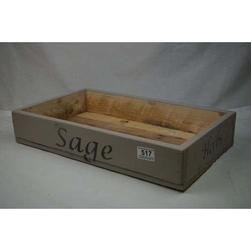 517 - Rustic Wooden Painted  Box / Tray  marked Mint and Herbs on two sides