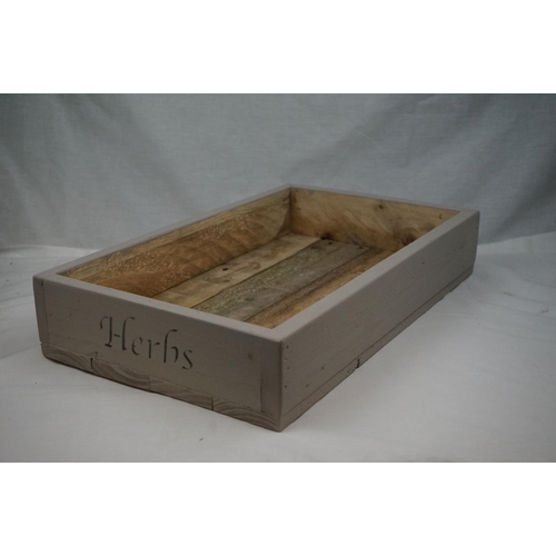 517 - Rustic Wooden Painted  Box / Tray  marked Mint and Herbs on two sides