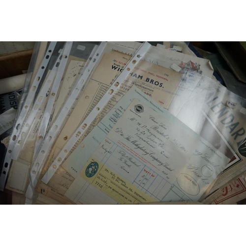 535 - A box of mixed ephemera to include vintage advertising, transportation, certificates and labels.