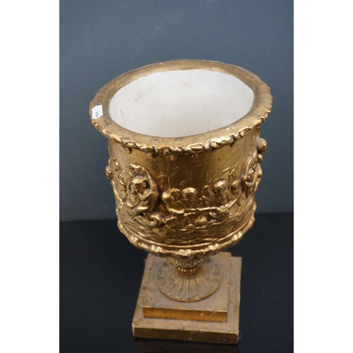 544 - Gold painted plaster planter of classical form decorated with cherubs