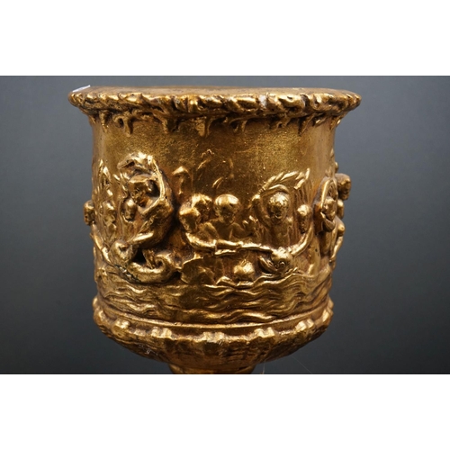 544 - Gold painted plaster planter of classical form decorated with cherubs