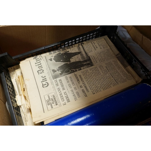 556 - A large collection of mixed ephemera contained within three boxes to include Postcards, press photog... 