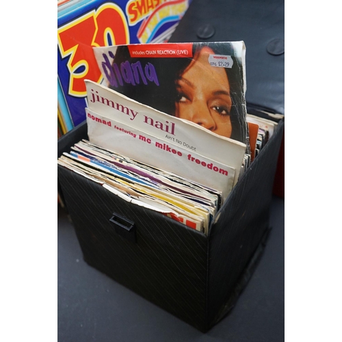 568 - Vinyl - collection of 1980s/1990s singles in four cases, together with various LPs, to include Elvis... 