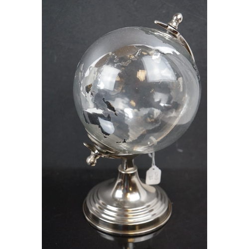 574 - Retro glass, silver effect globe on metal base