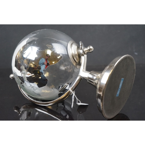 574 - Retro glass, silver effect globe on metal base