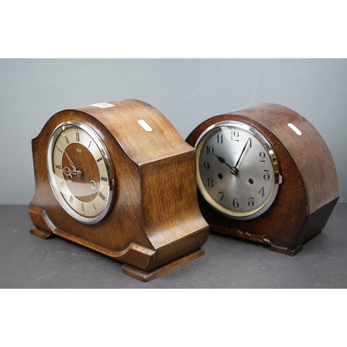 598 - Two wooden chiming mantle clocks to include a Smiths example.