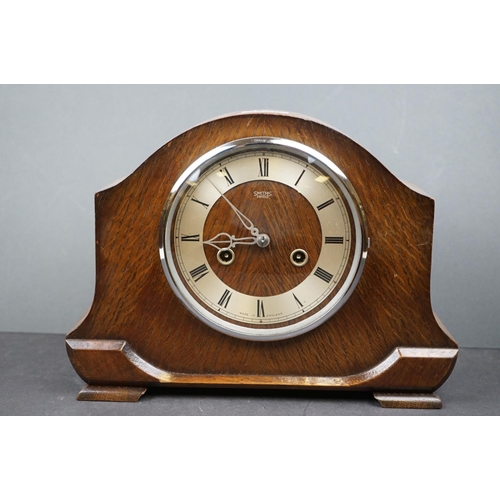 598 - Two wooden chiming mantle clocks to include a Smiths example.