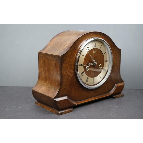 598 - Two wooden chiming mantle clocks to include a Smiths example.