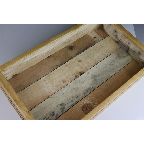 133 - Rustic Wooden Waxed Box / Tray  marked Mint and Herbs on two sides