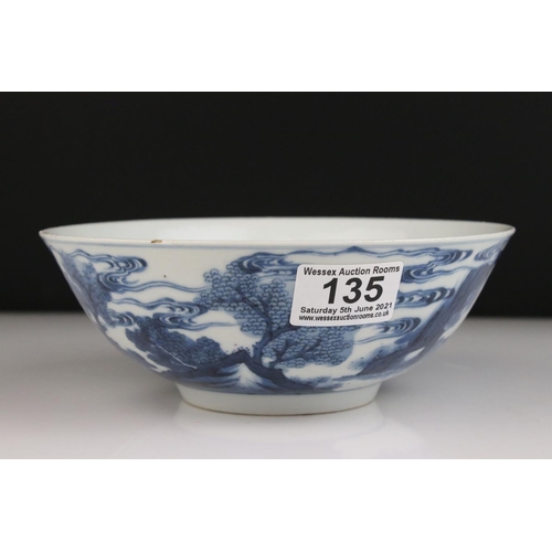 135 - Chinese Porcelain Blue and Bowl decorated with scenes of figures and landscape, six character marks ... 