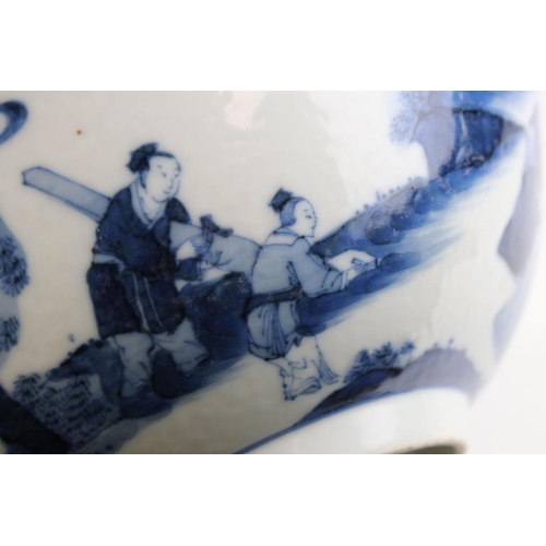 135 - Chinese Porcelain Blue and Bowl decorated with scenes of figures and landscape, six character marks ... 