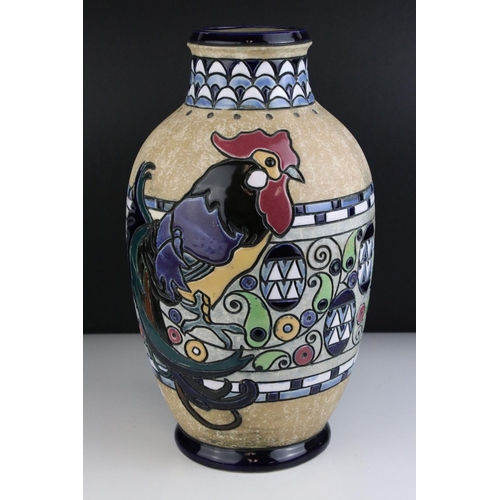 138 - Amphora Pottery Vase with Cockerel / Rooster design, 36cms high