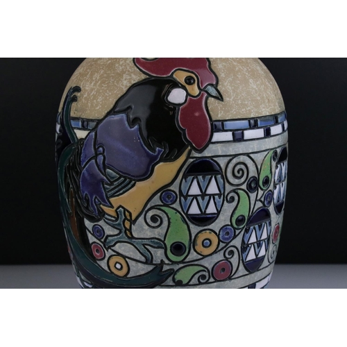 138 - Amphora Pottery Vase with Cockerel / Rooster design, 36cms high