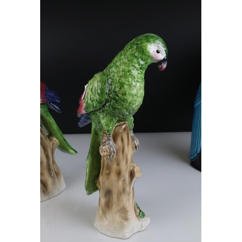 139 - Two Turquoise / Blue Glazed Chinese style Parrots, impressed numbers to base, 35cms high together wi... 