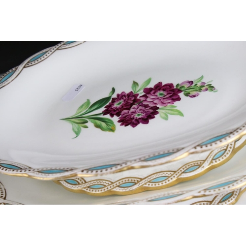 143 - Victorian Dessert Service comprising Six Footed Plates and Ten Plates, each plate with flower design