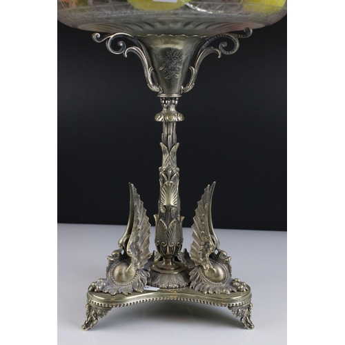 146 - Late 19th century Silver Plated and Glass Centrepiece, with various plastic fruits, 40cms high