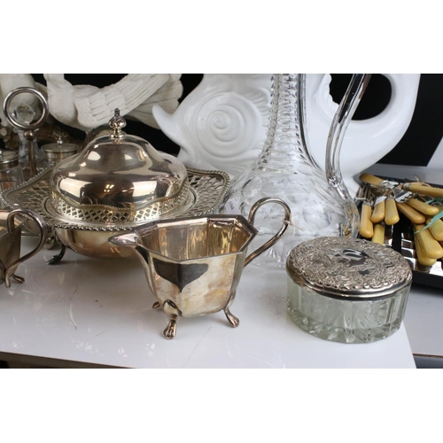 152 - Mixed Lot including various Silver Plated Items, Cut Glass Claret Jug, Mappin & Webb Cruet Set, Glas... 