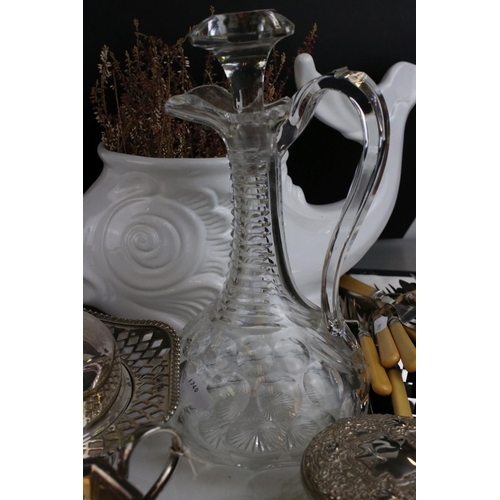 152 - Mixed Lot including various Silver Plated Items, Cut Glass Claret Jug, Mappin & Webb Cruet Set, Glas... 