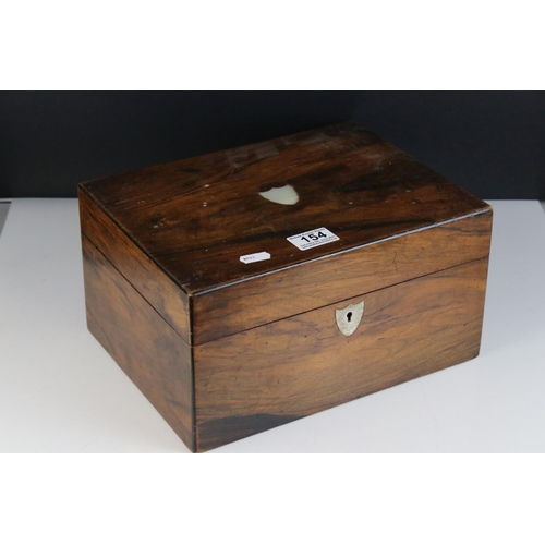 154 - 19th century Rosewood Work / Sewing Box with Blue Silk Fitted Interior, 30cms long