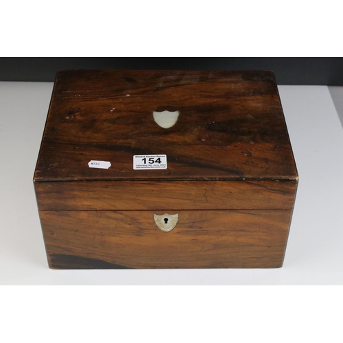 154 - 19th century Rosewood Work / Sewing Box with Blue Silk Fitted Interior, 30cms long