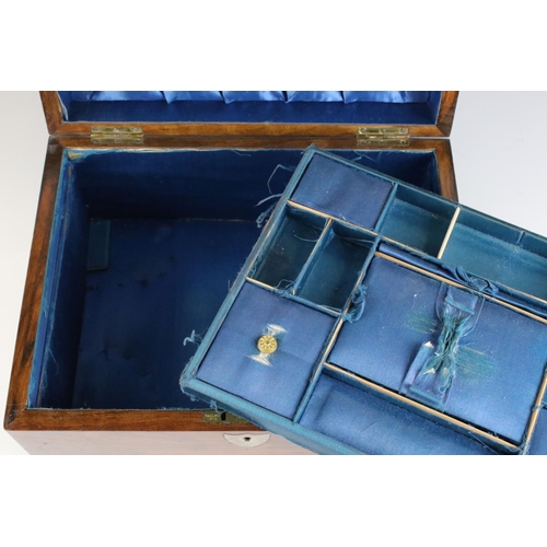 154 - 19th century Rosewood Work / Sewing Box with Blue Silk Fitted Interior, 30cms long