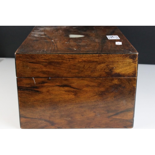 154 - 19th century Rosewood Work / Sewing Box with Blue Silk Fitted Interior, 30cms long