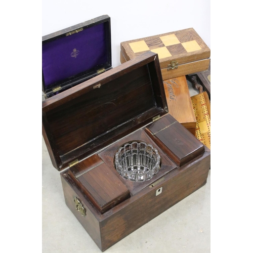 159 - Mixed Lot including a 19th century Rosewood Tea Caddy (a/f), Wooden Microscope Box, another 19th cen... 