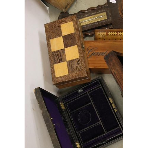 159 - Mixed Lot including a 19th century Rosewood Tea Caddy (a/f), Wooden Microscope Box, another 19th cen... 