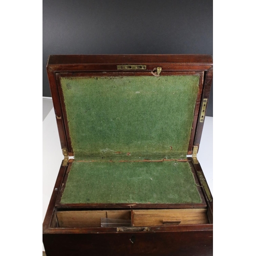 168 - 19th century Mahogany Writing Slope Box with sprung load drawer to side, 33cms long