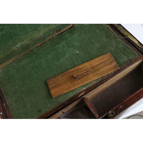 168 - 19th century Mahogany Writing Slope Box with sprung load drawer to side, 33cms long