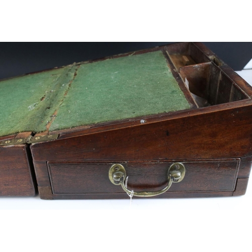 168 - 19th century Mahogany Writing Slope Box with sprung load drawer to side, 33cms long