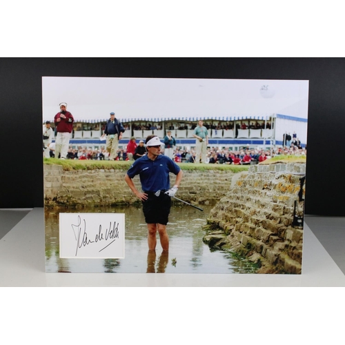 176 - Golf autographs - Two signed photo / card mounted displays, Miguel Angel Jiminez & Jean Van De Velde... 