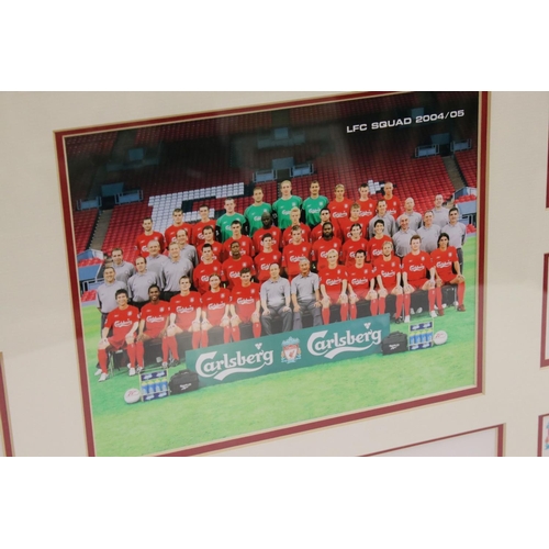 181 - Football Autographs - Framed & glazed Liverpool FC, 2005 Champions League winners, signed card monta... 