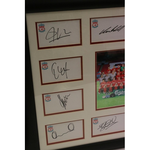 181 - Football Autographs - Framed & glazed Liverpool FC, 2005 Champions League winners, signed card monta... 