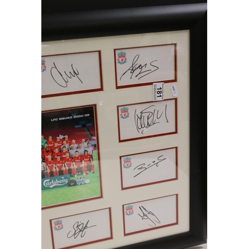 181 - Football Autographs - Framed & glazed Liverpool FC, 2005 Champions League winners, signed card monta... 