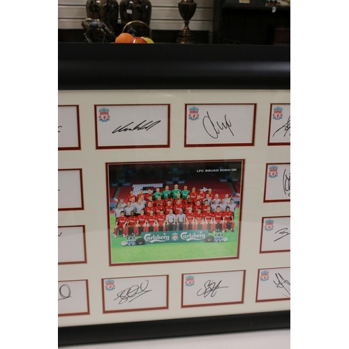 181 - Football Autographs - Framed & glazed Liverpool FC, 2005 Champions League winners, signed card monta... 