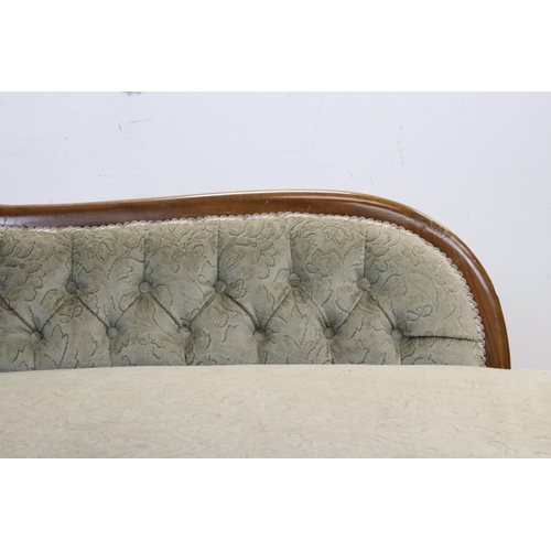 709 - Victorian style Oak Framed Chaise-lounge with button back upholstery, 158cms long