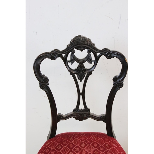 713 - Pair of Victorian Dining Chairs with carved back and stuff over seats