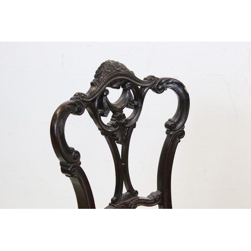 713 - Pair of Victorian Dining Chairs with carved back and stuff over seats