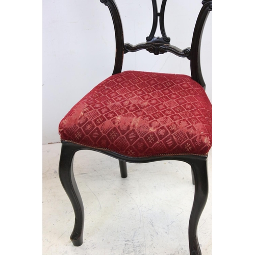 713 - Pair of Victorian Dining Chairs with carved back and stuff over seats