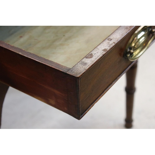 716 - Early 19th century Mahogany Side Table with three drawers and raised on turned legs, 91cms wide x 75... 