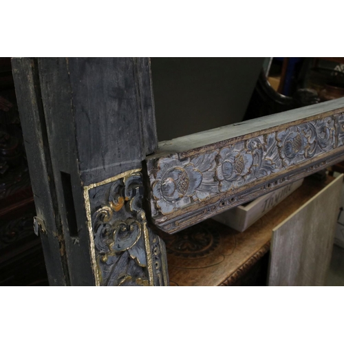 727 - South East Asian Painted and Carved Door Frame, possibly from a Temple or a Pagoda, the pediment car... 