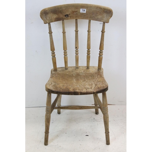 728 - 19th century Elm Seated Lathe Back Farmhouse Chair, 88cms high